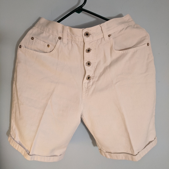 Squeeze Pants - Women's white denim cuffed button up shorts